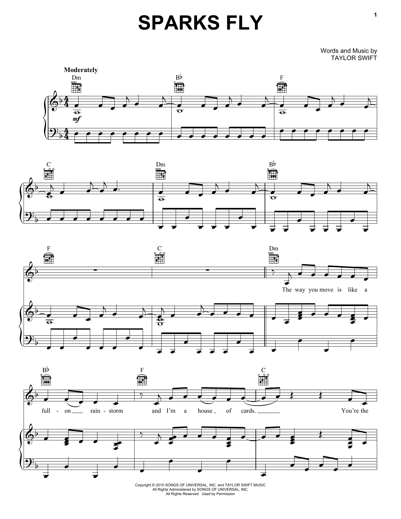 Produktgalerie: Seite 1 von 1 Sparks Fly, Taylor Swift, Gesang, Gitarre, Klavier