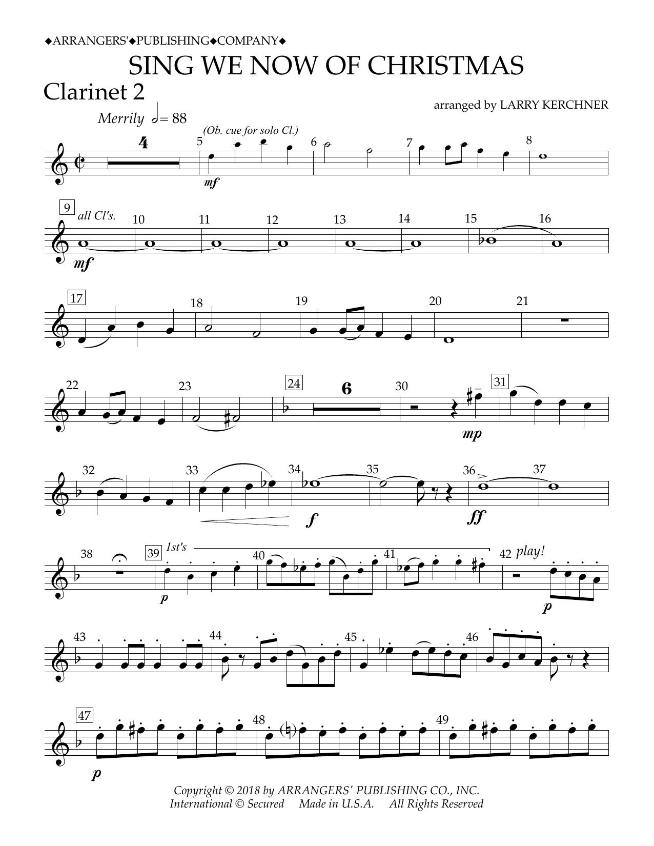 Product picture to: Sing We Now of Christmas (arr. Larry Kerchner) - Bb Clarinet 2