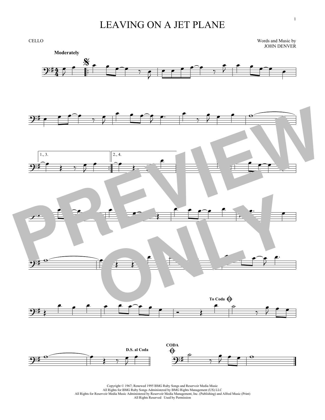 Produktgalerie: Seite 1 von 1 Leaving On A Jet Plane, John Denver, Violoncello