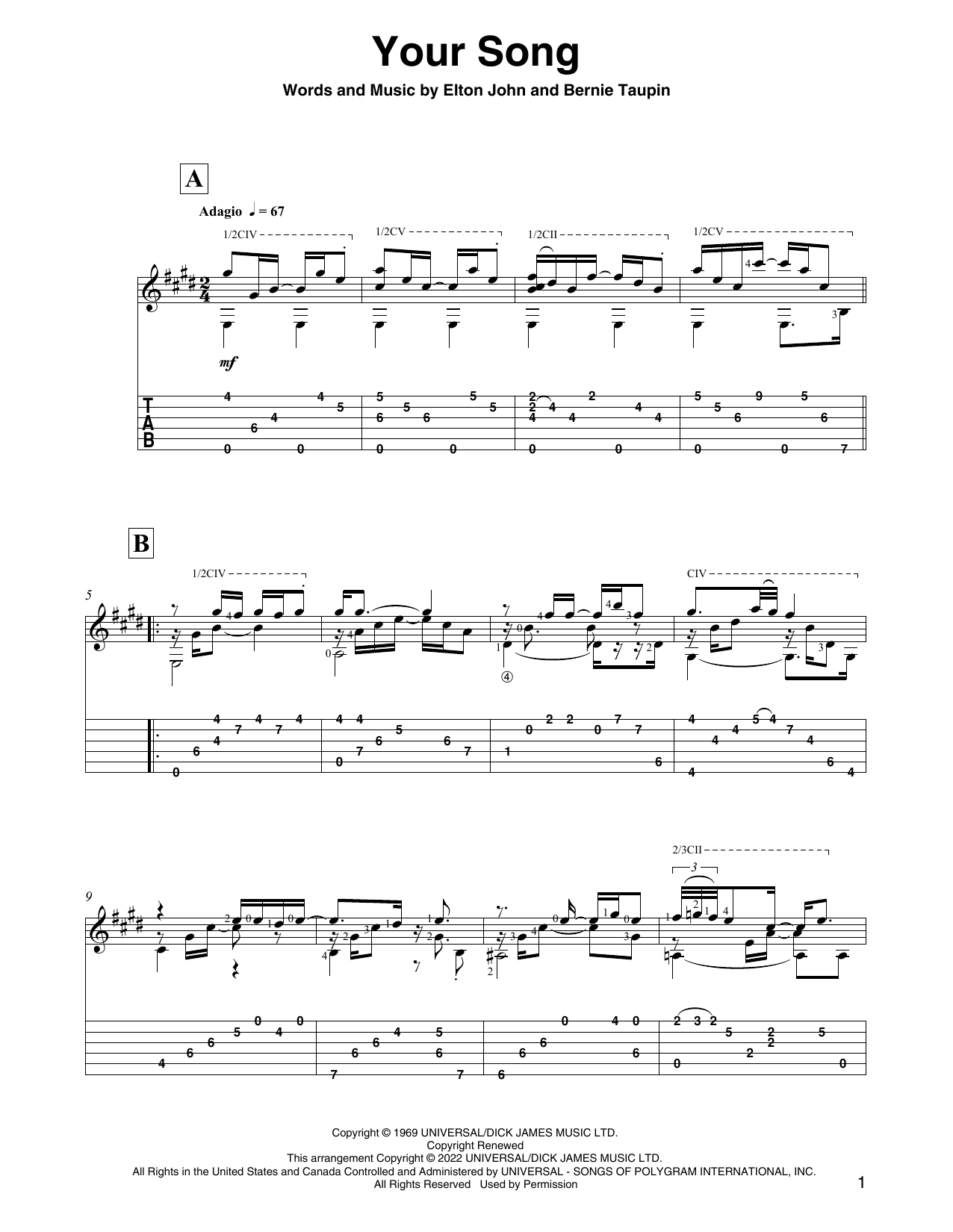 Product picture to: Your Song (arr. David Jaggs)