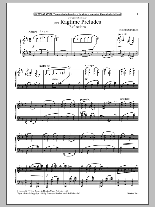 Product gallery: Page 1 of 1 Reflections (from Ragtime Preludes), Emerson Peters