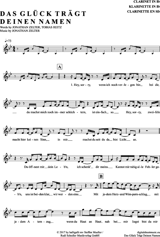 Product gallery: Page 1 of 4 Das Glück Trägt Deinen Namen , Zelter, Jonathan, Clarinet in B-flat