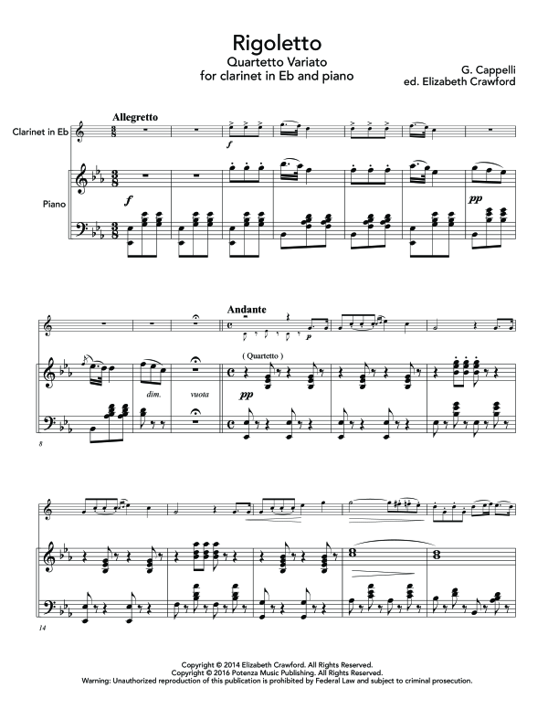 Product gallery: Page 1 of 11 Quartetto Variato on Rigoletto, , (clarinet in E flat and piano)