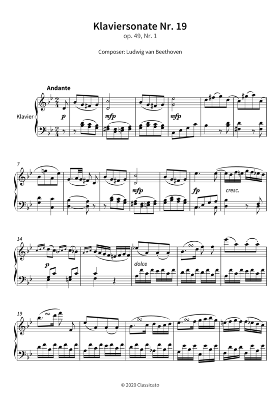 Product picture to: Klaviersonate Nr. 19 - op. 49, Nr. 1 Ludwig van Beethoven