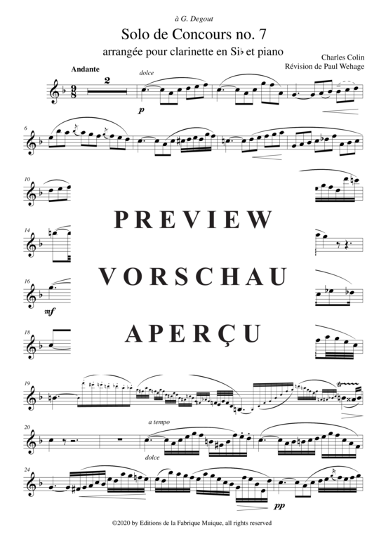 Product gallery: Page 14 of 21 Solo de Concours no. 7 , Colin, Charles (1862-1881)/Wehage, Paul Arr., (clarinet in Bb + piano)