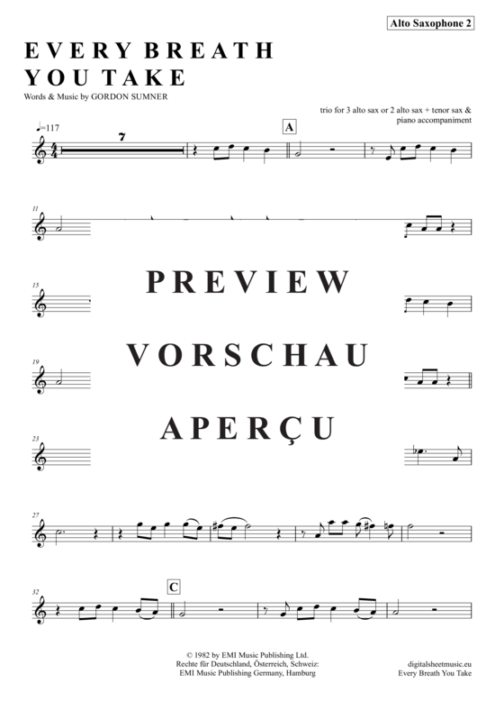 Product gallery: Page 11 of 21 Every breath you take (Saxophon Trio AAA(T) , Police, The,  + piano)