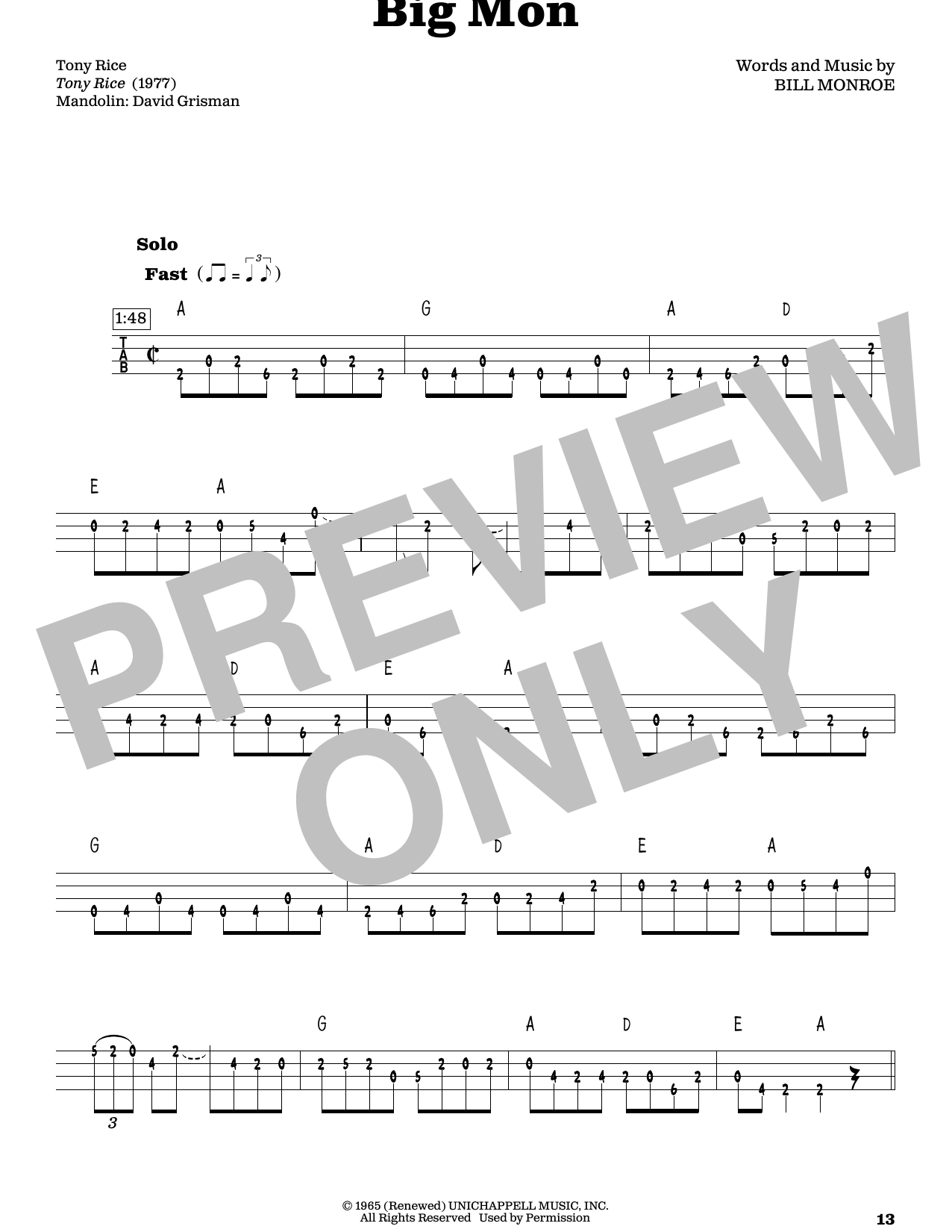 Produktgalerie: Seite 1 von 1 Big Mon (arr. Fred Sokolow), Bill Monroe