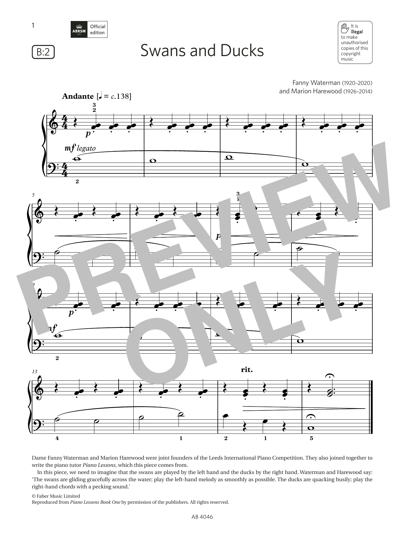 Product picture to: Swans and Ducks (Grade Initial, list B2, from the ABRSM Piano Syllabus 2023 & 2024)