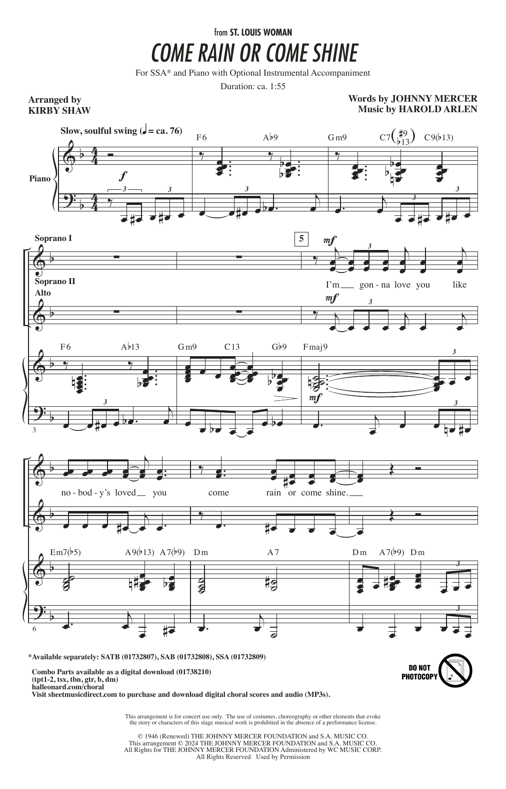 Produktgalerie: Seite 1 von 1 Come Rain Or Come Shine (arr. Kirby Shaw), Harold Arlen, Chor