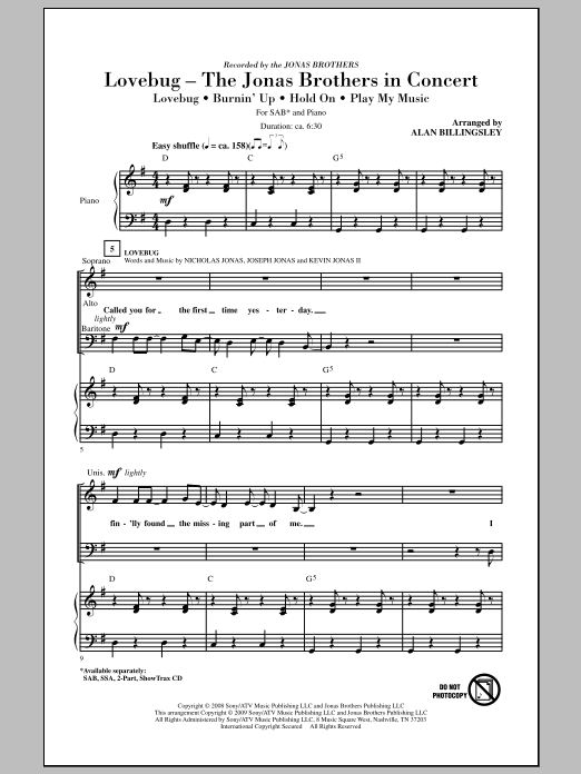 Product picture to: Lovebug - The Jonas Brothers In Concert (Medley)
