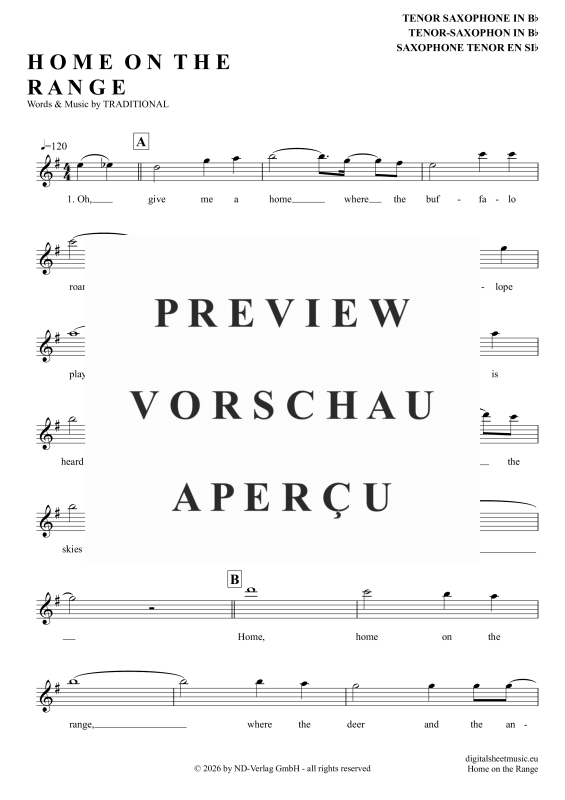 Product gallery: Page 2 of 4 Home On The Range, Folk Song, American, Tenor Saxophone