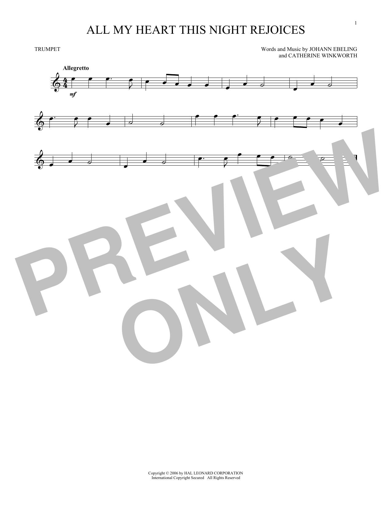Produktgalerie: Seite 1 von 1 All My Heart This Night Rejoices, Catherine Winkworth, Trompete
