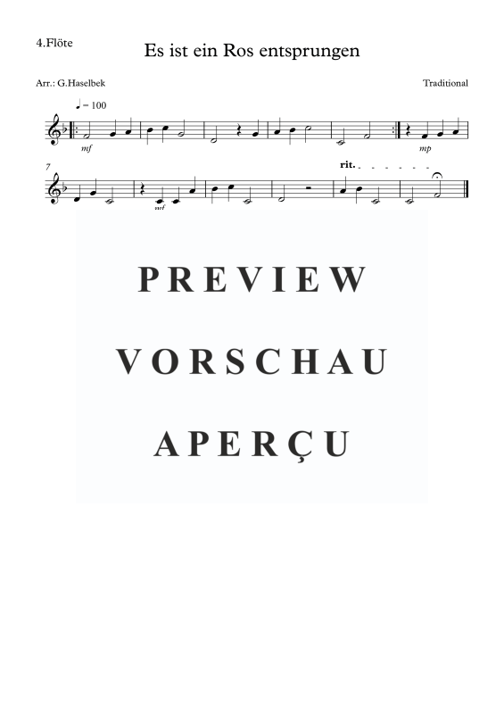 Produktgalerie: Seite 6 von 6 Es ist ein Ros entsprungen, , Flötenquartett