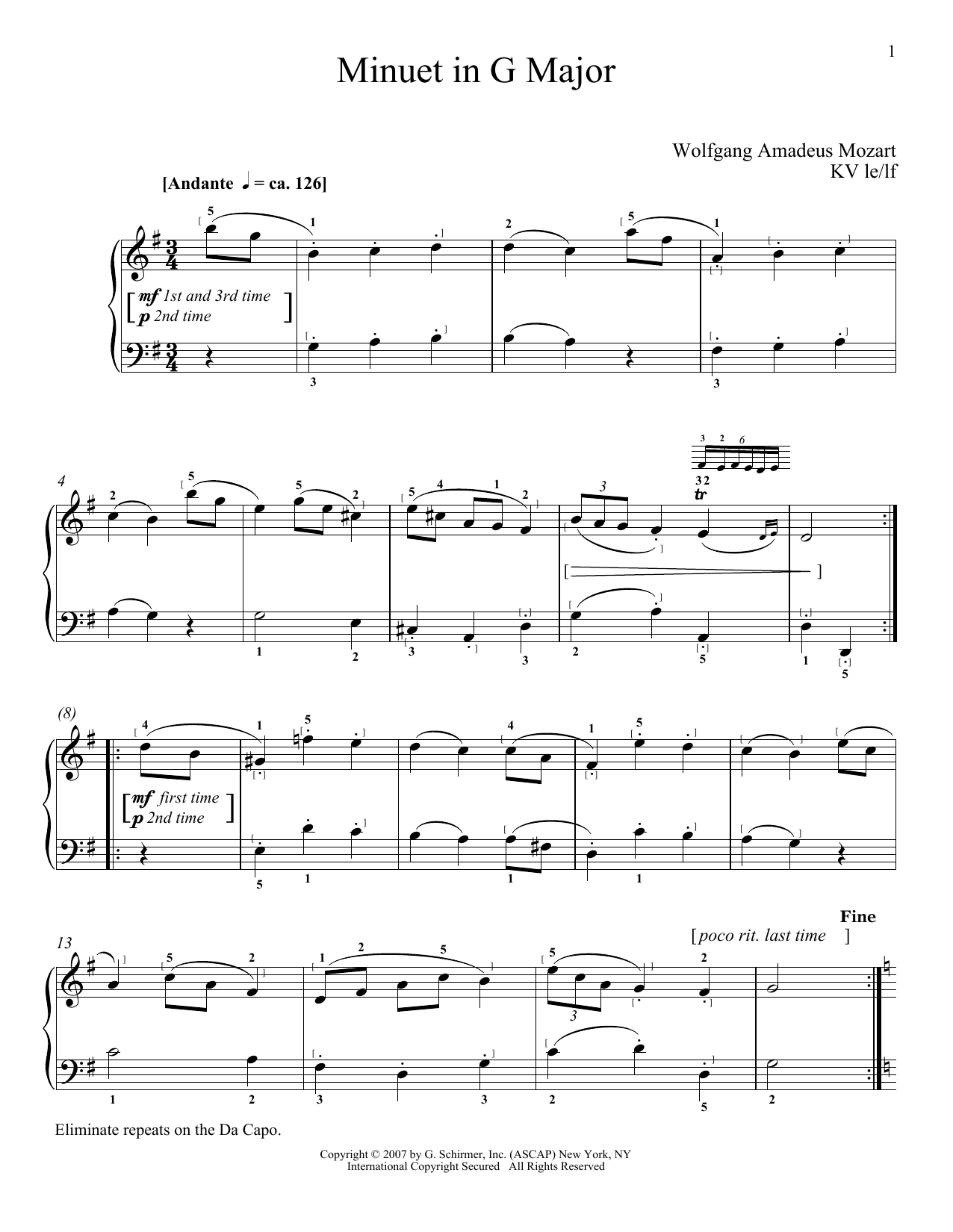 Produktbild zu: Minuet In G Major, K. 1