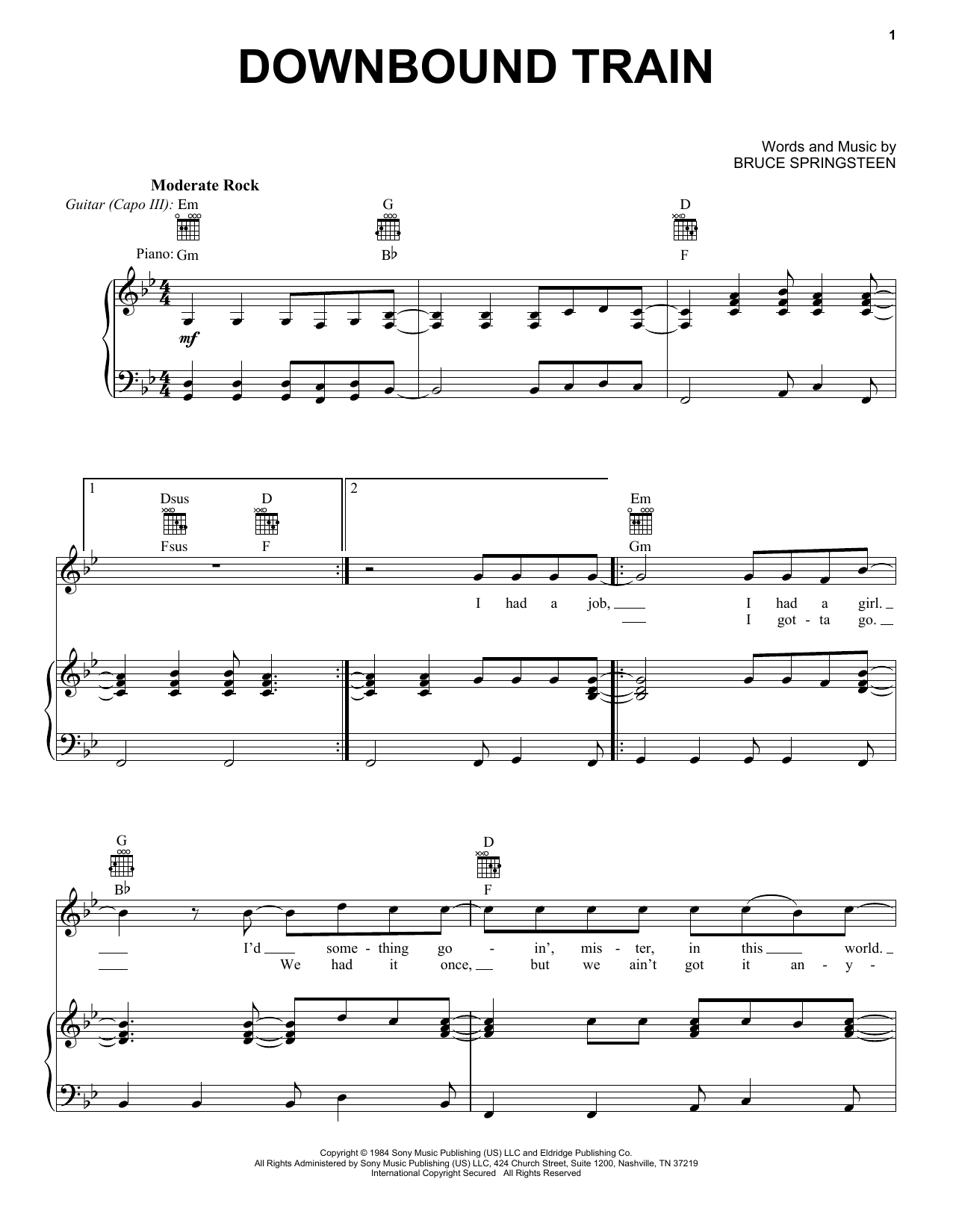 Produktgalerie: Seite 1 von 1 Downbound Train, Bruce Springsteen, Gesang, Gitarre, Klavier