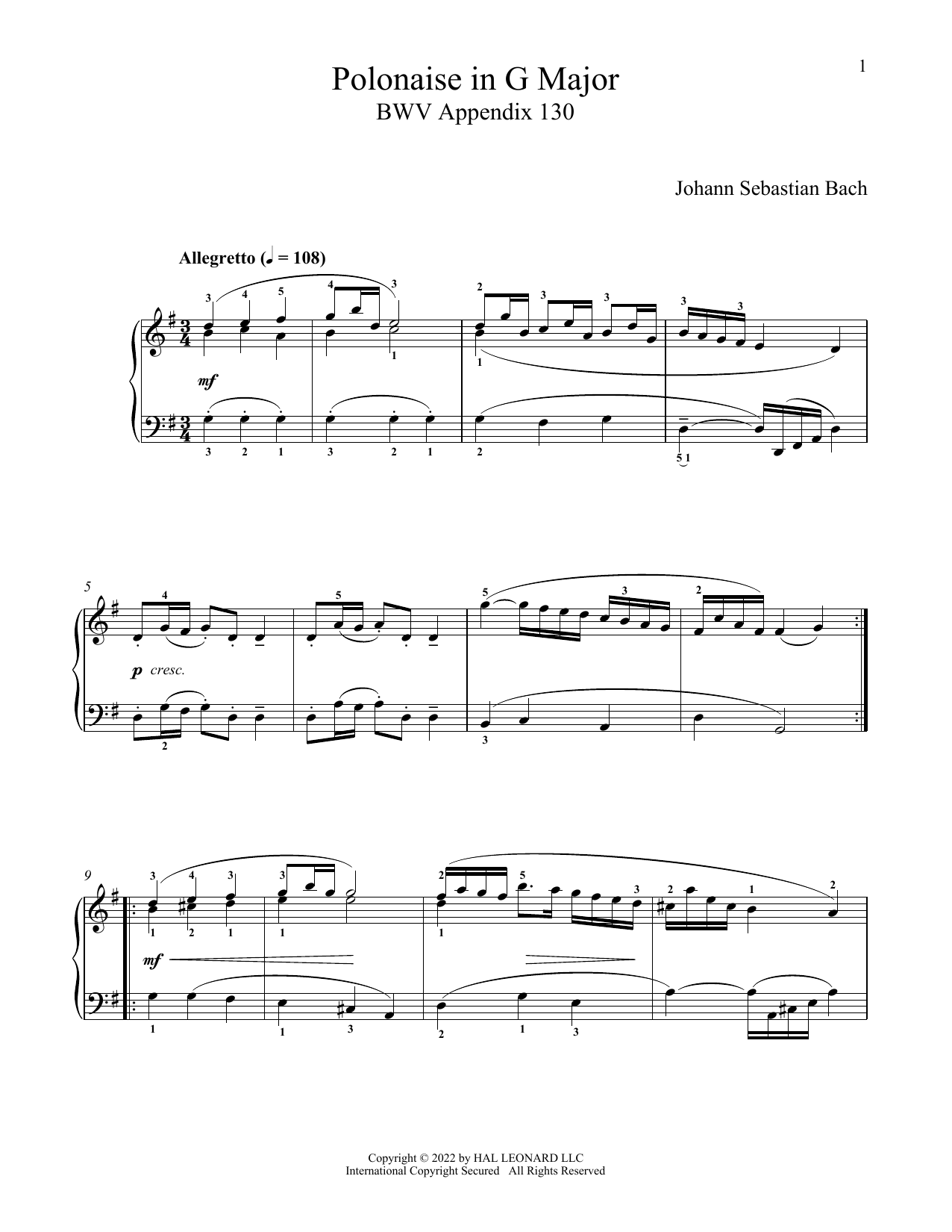 Produktgalerie: Seite 1 von 1 Polonaise In G Major, BWV App 130, Johann Sebastian Bach, Klavier