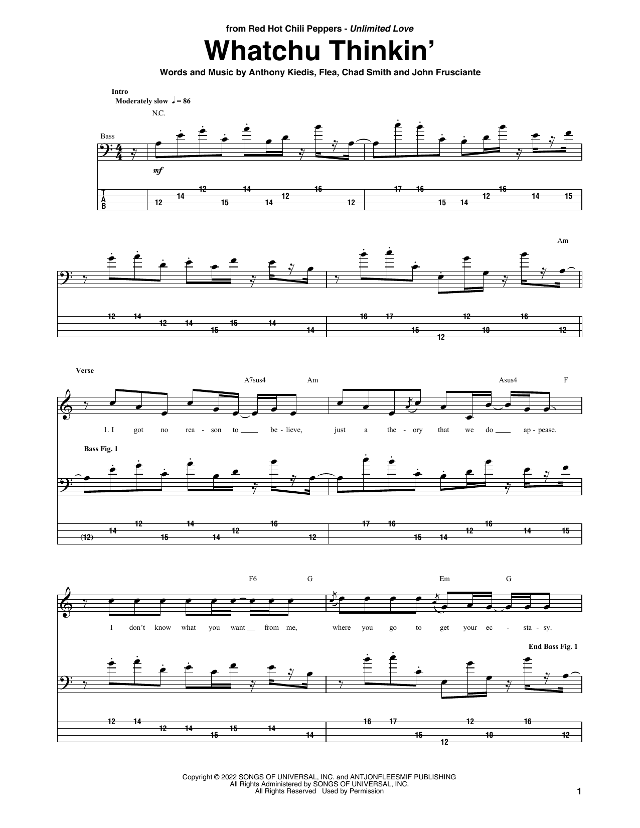 Produktgalerie: Seite 1 von 1 Whatchu Thinkin', Red Hot Chili Peppers, E-Bass