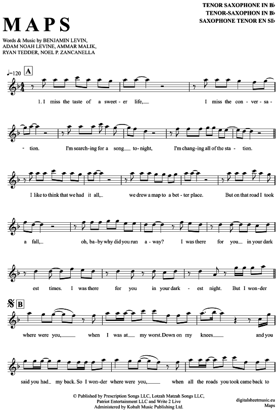 Product picture to: Maps Maroon 5