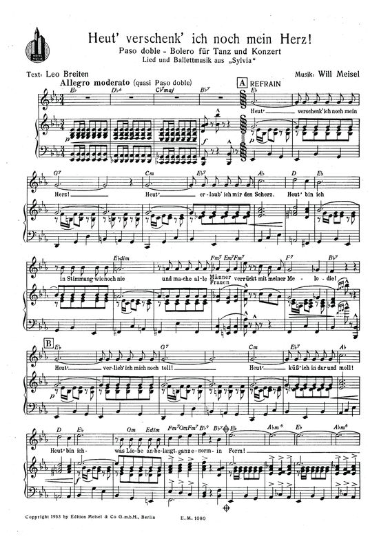 Produktbild zu: Heut verschenk ich noch mein Herz!aus: Sylvia (Operette)