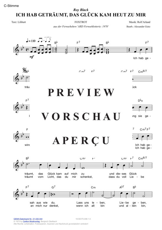 Produktgalerie: Seite 3 von 11 Ich hab geträumt, das Glück kam heut zu mir , Black, Roy, (Melodie-Stimmen in C/B/Es)