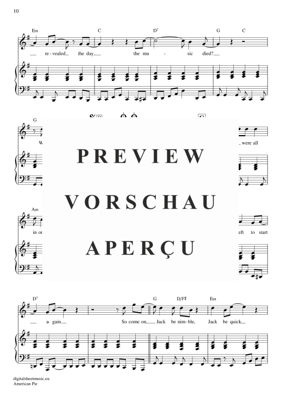 Product gallery: Page 11 of 11 American Pie , Mc Lean, Don, Voice with Piano Accompaniment