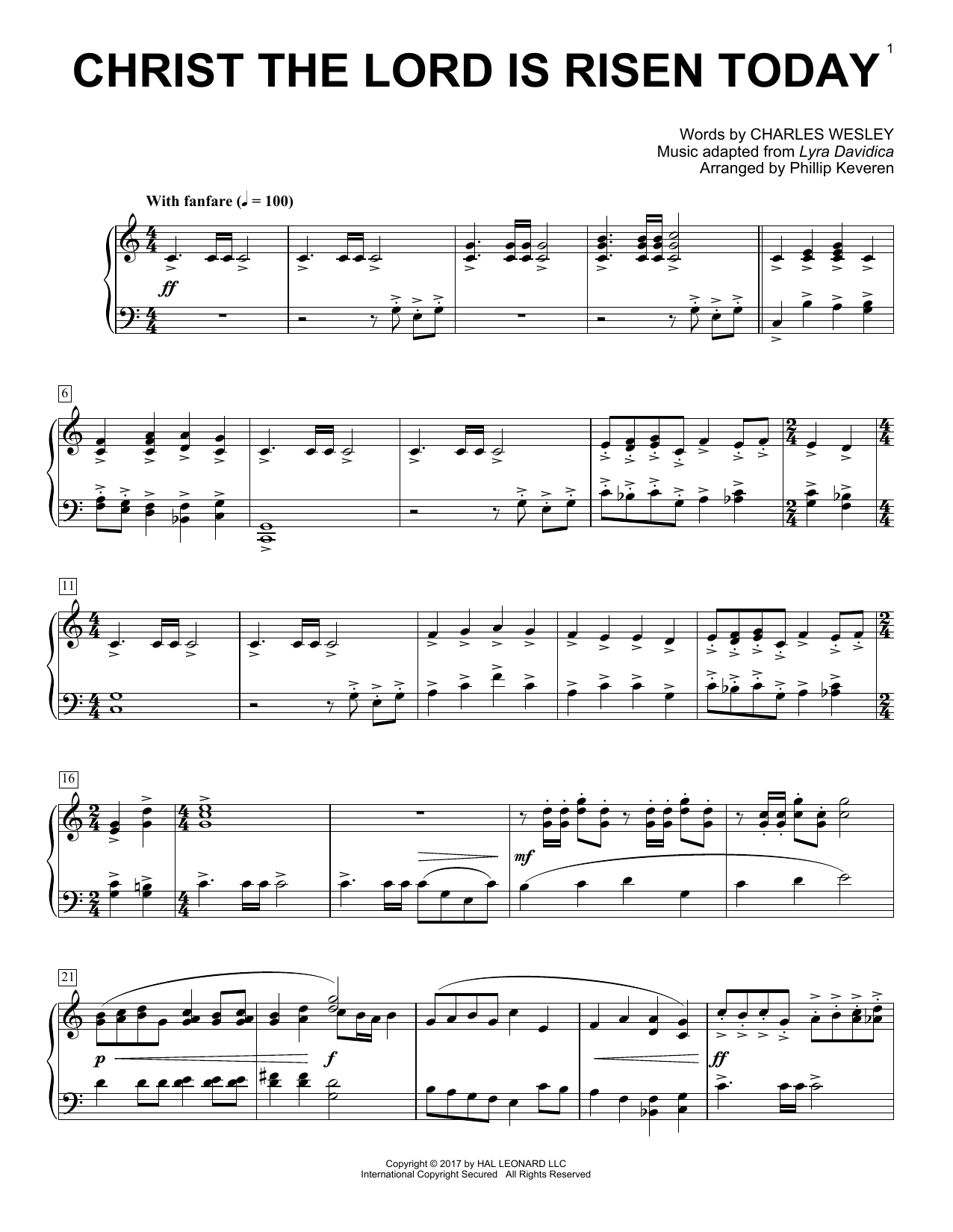 Product gallery: Page 1 of 1 Christ The Lord Is Risen Today (arr. Phillip Keveren), Charles Wesley