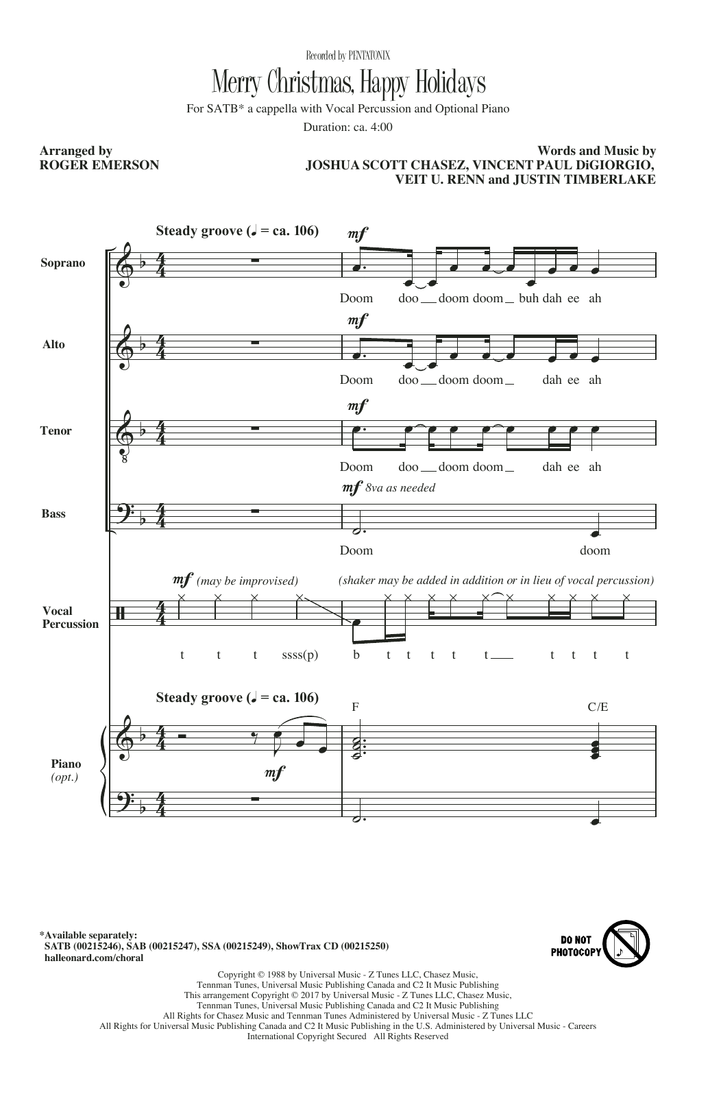 Product gallery: Page 1 of 1 Merry Christmas, Happy Holidays (arr. Roger Emerson), Pentatonix