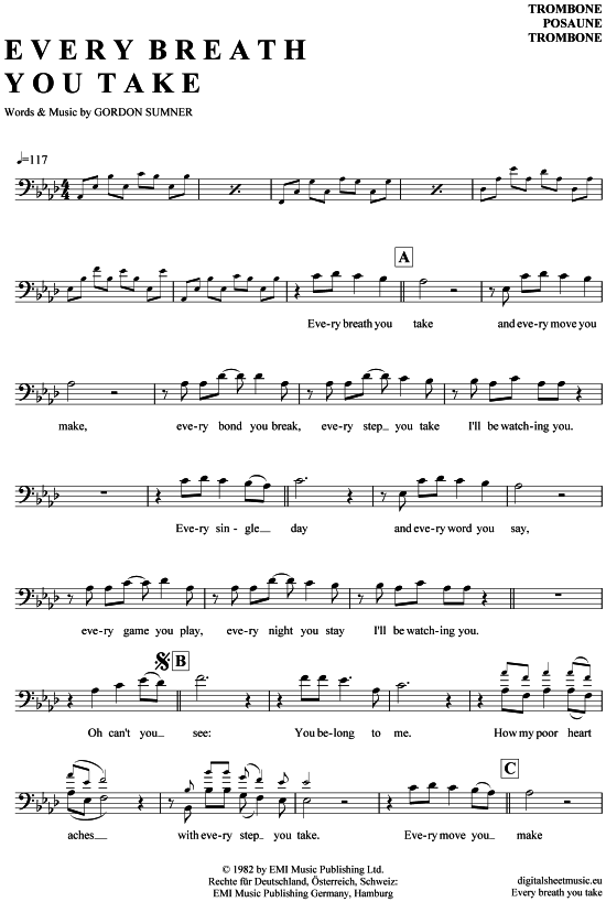 Product gallery: Page 1 of 4 Every breath you take , Police, The, (Posaune / Bariton)