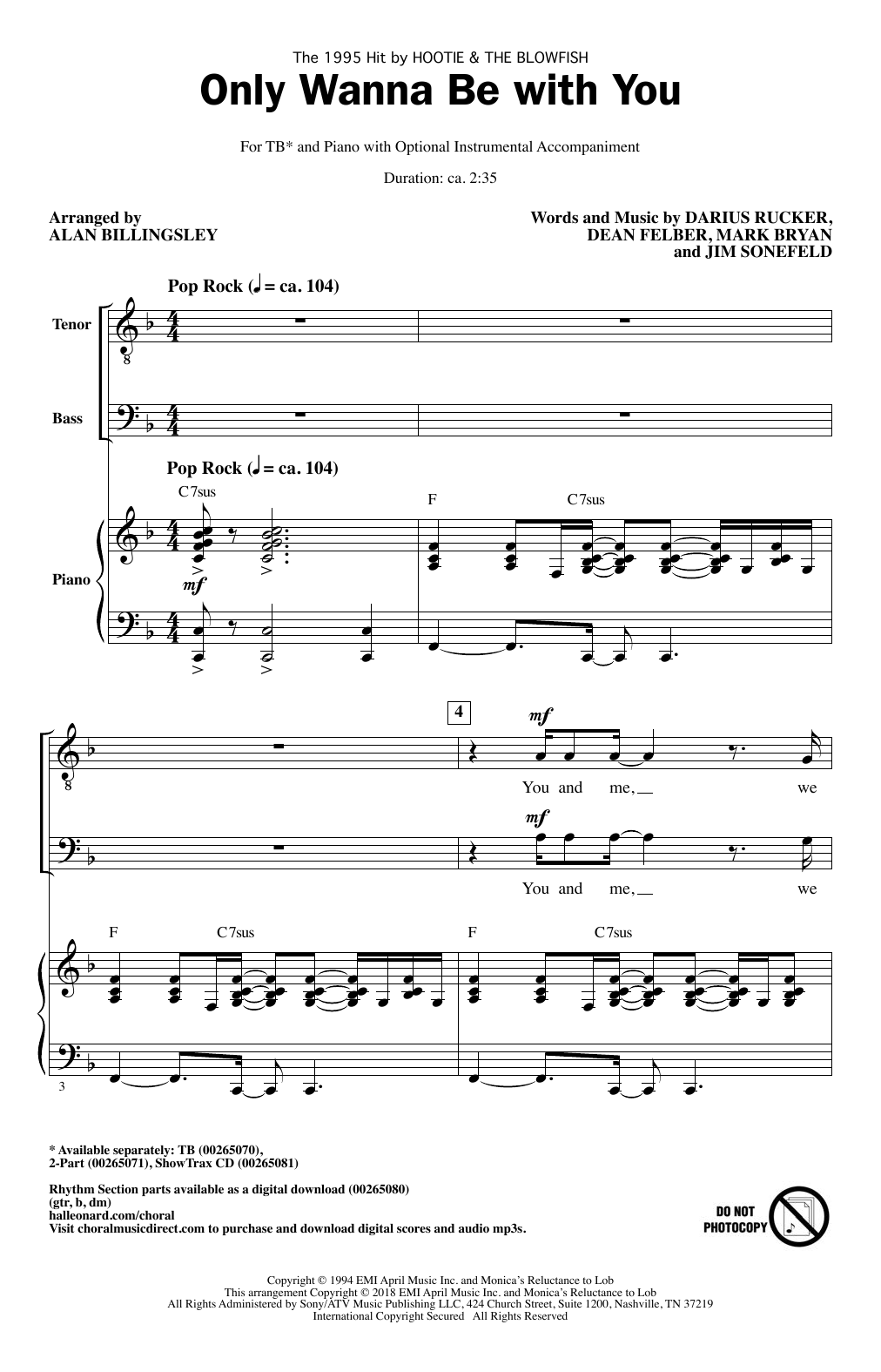 Product picture to: Only Wanna Be With You (arr. Alan Billingsley)
