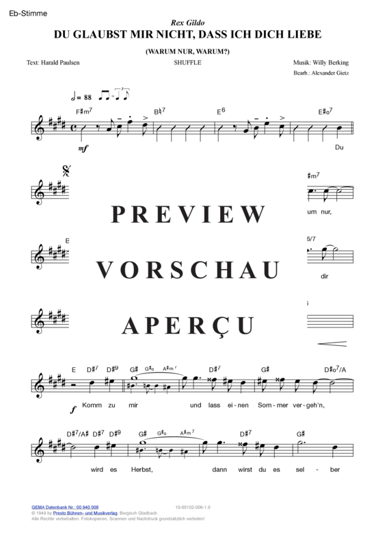 Produktgalerie: Seite 7 von 11 Du glaubst mir nicht, dass ich dich liebe (Warum nur, warum) , Gildo, Rex,  (Melodie-Stimmen in C/B/Es)