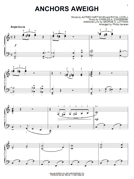 Product gallery: Page 1 of 1 Anchors Aweigh (arr. Phillip Keveren), Alfred Hart Miles
