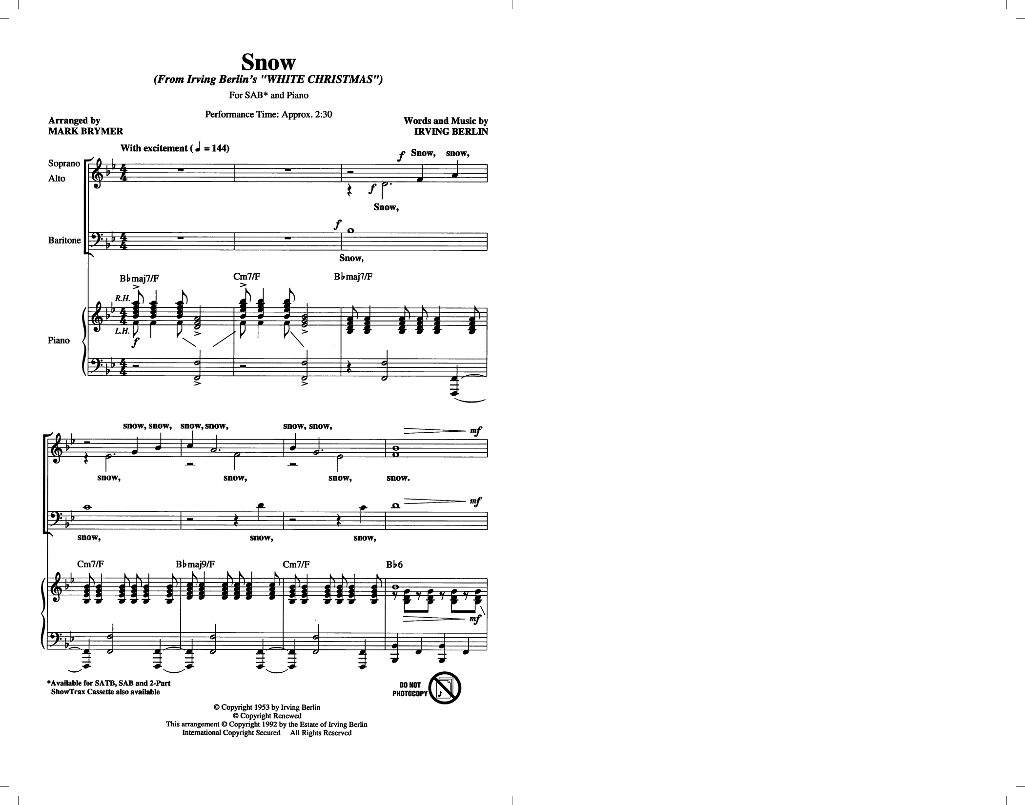 Produktbild zu: Snow (from White Christmas) (arr. Mark Brymer)