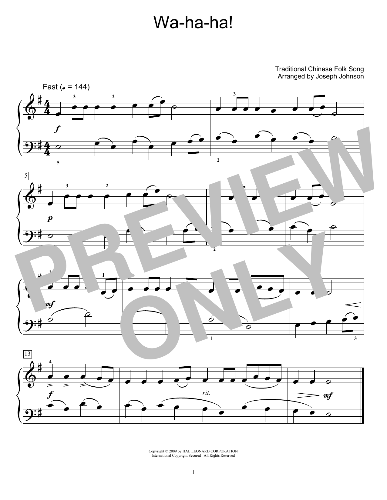 Product gallery: Page 1 of 1 Wa-Ha-Ha (arr. Joseph Johnson), Traditional Chinese Folk Song
