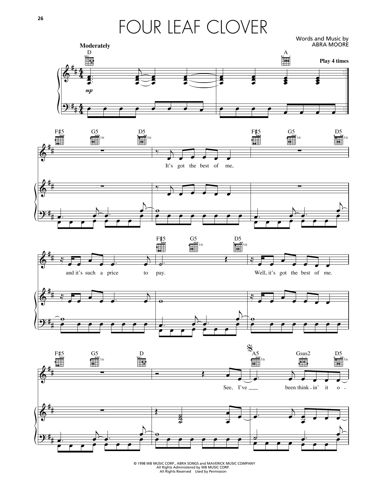 Produktgalerie: Seite 1 von 1 Four Leaf Clover, Abra Moore, Gesang, Gitarre, Klavier