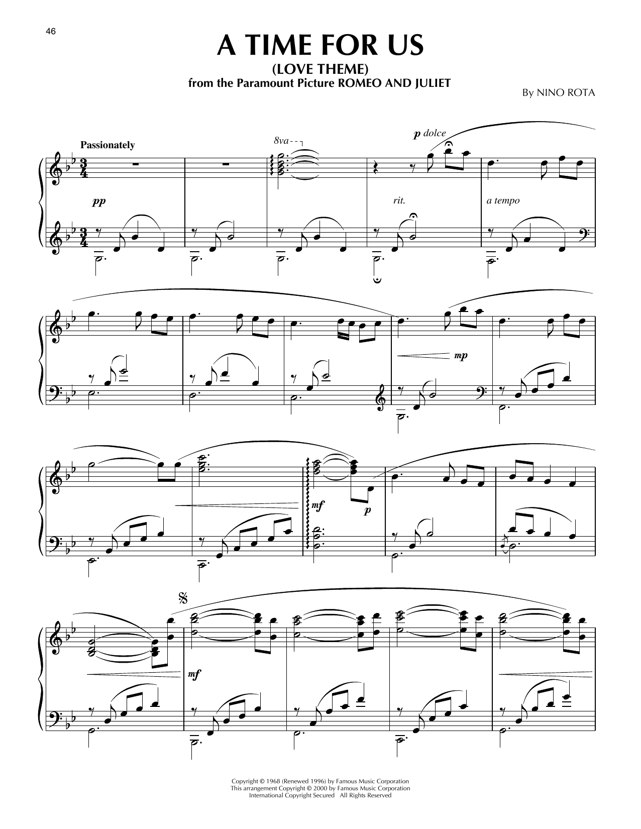 Produktbild zu: A Time For Us (Love Theme) (from Romeo And Juliet) (arr. Phillip Keveren)