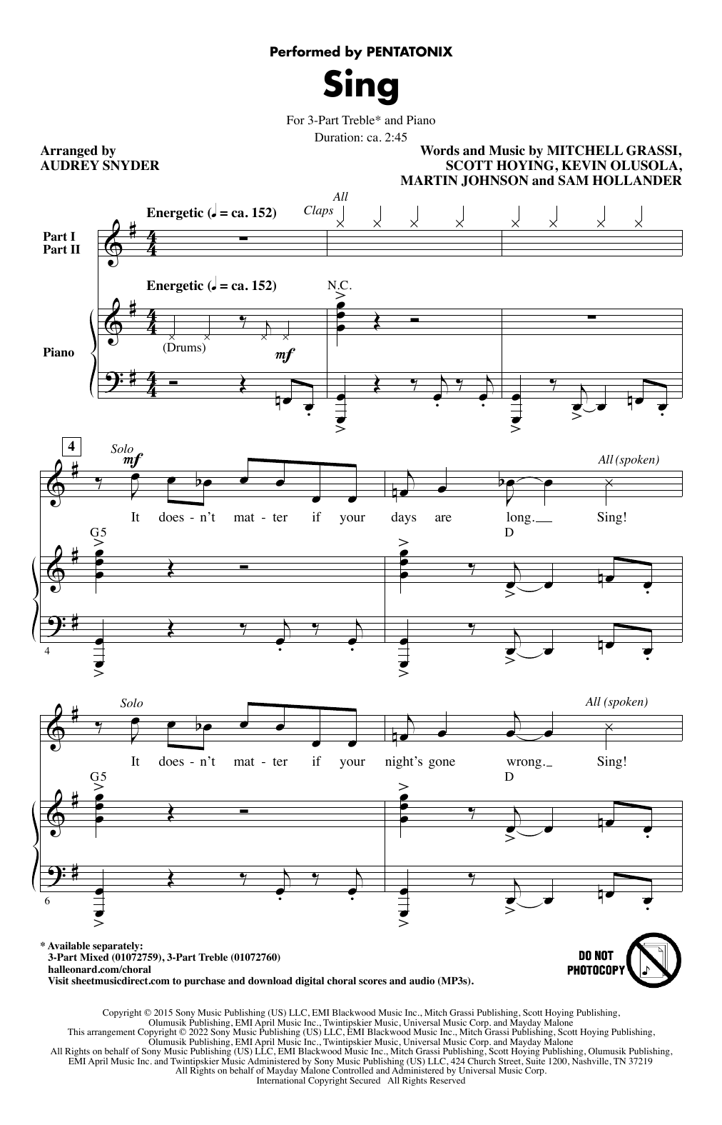 Product picture to: Sing (arr. Audrey Snyder)