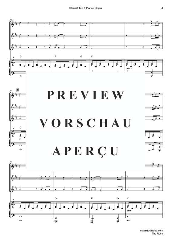 Product gallery: Page 7 of 11 The Rose, Midler, Bette, Trio For 3 Clarinets In Key, Piano/Organ, Cello (Optional) - Single Version