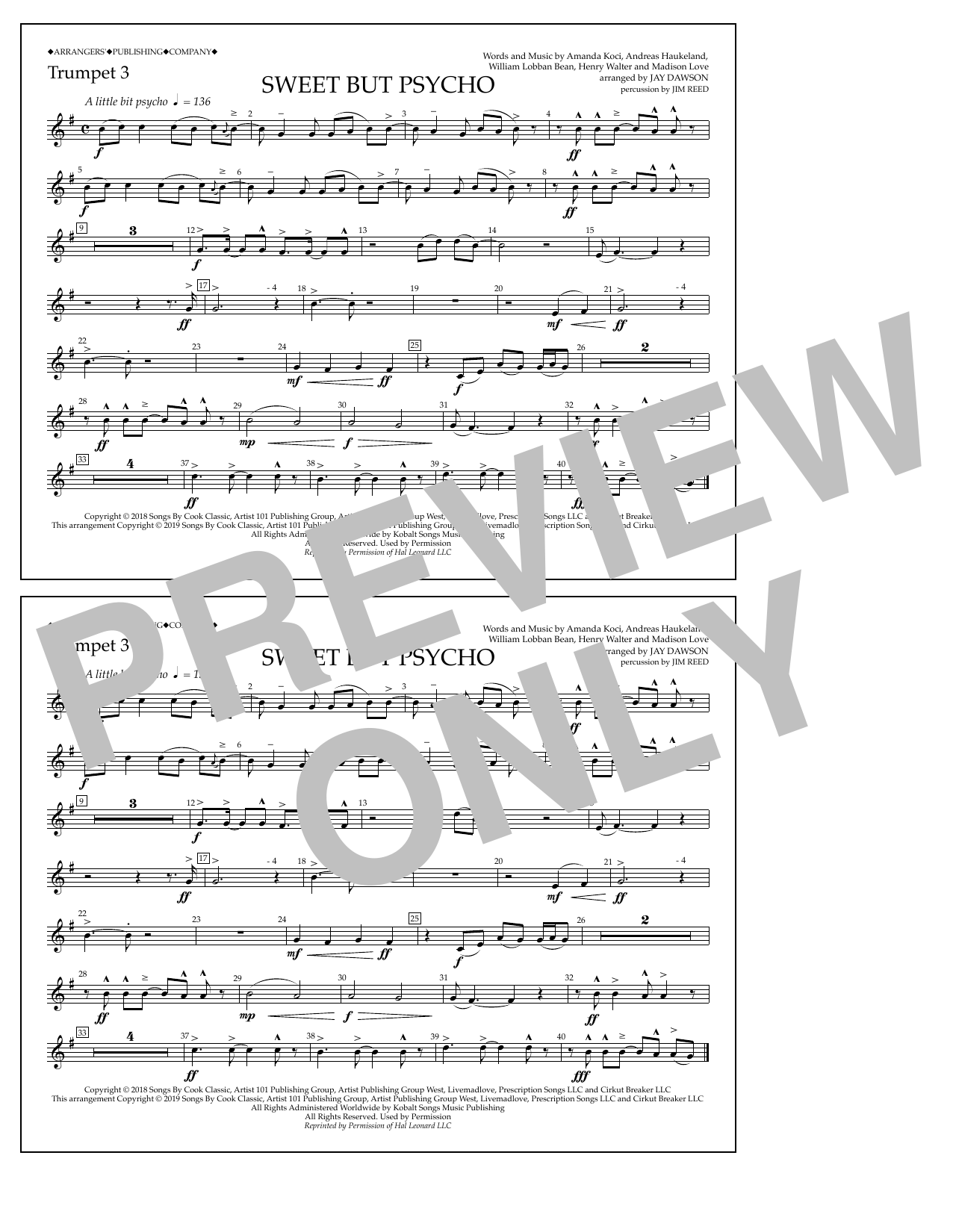 Produktbild zu: Sweet But Psycho (arr. Jay Dawson) - Trumpet 3