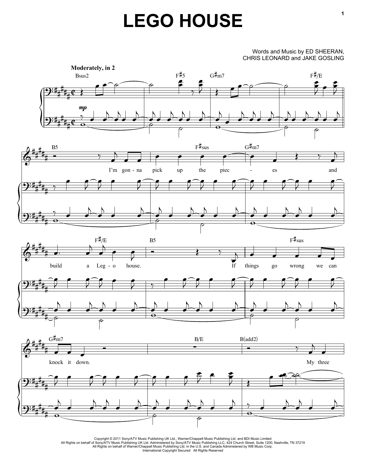 Lego House (Ed Sheeran) Sheet Music: Piano Vocal PDF Download