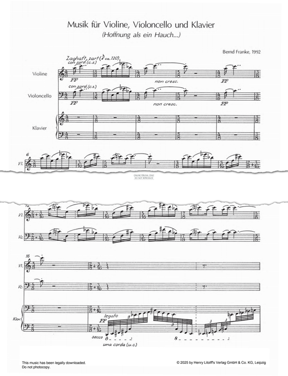 Produktgalerie: Seite 1 von 1 Musik für Violine, Violoncello und Klavier, Bernd Franke, Klavier, Violine, Violoncello