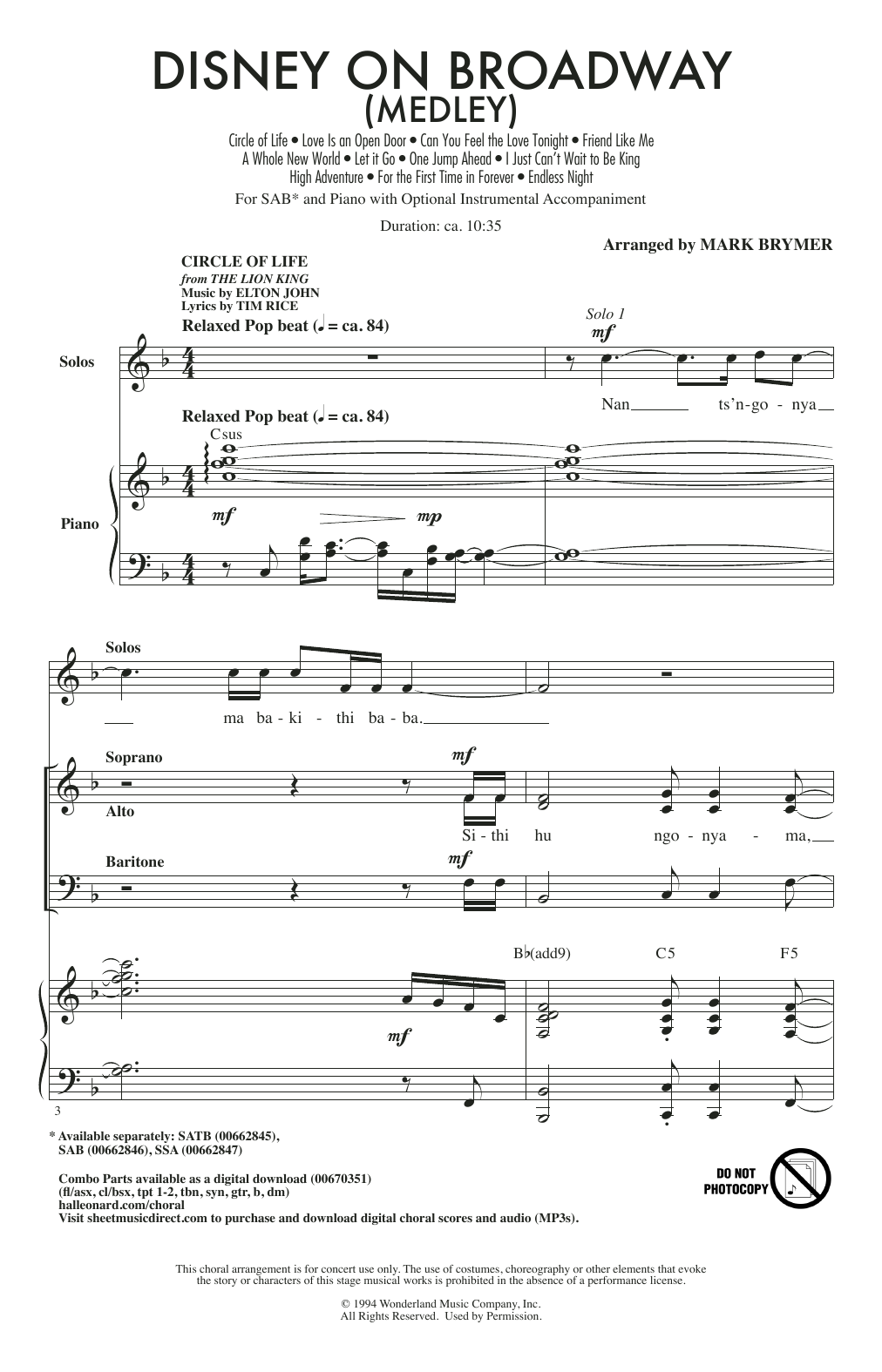 Product picture to: Disney On Broadway (Medley)