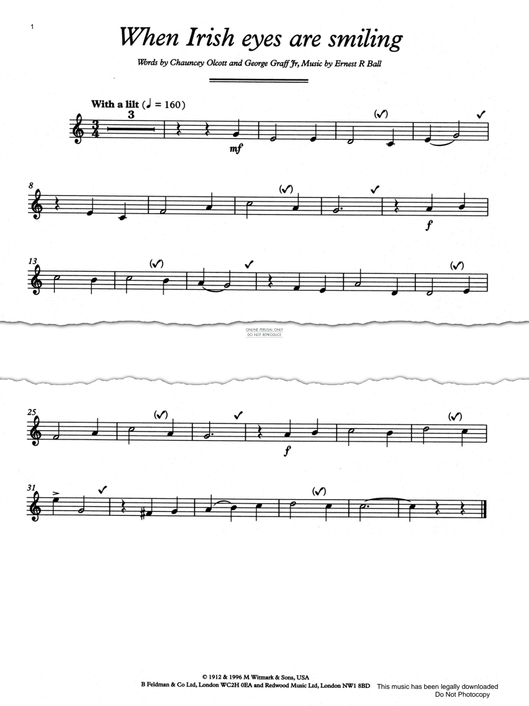 Produktgalerie: Seite 1 von 1 When Irish Eyes Are Smiling, Chauncey Olcott, Trompete