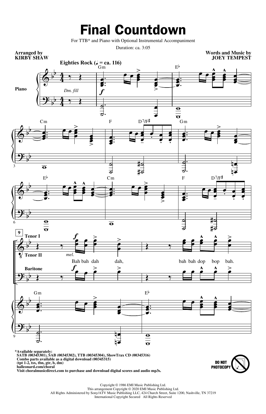 Produktgalerie: Seite 1 von 1 Final Countdown (arr. Kirby Shaw), Europe, Chor