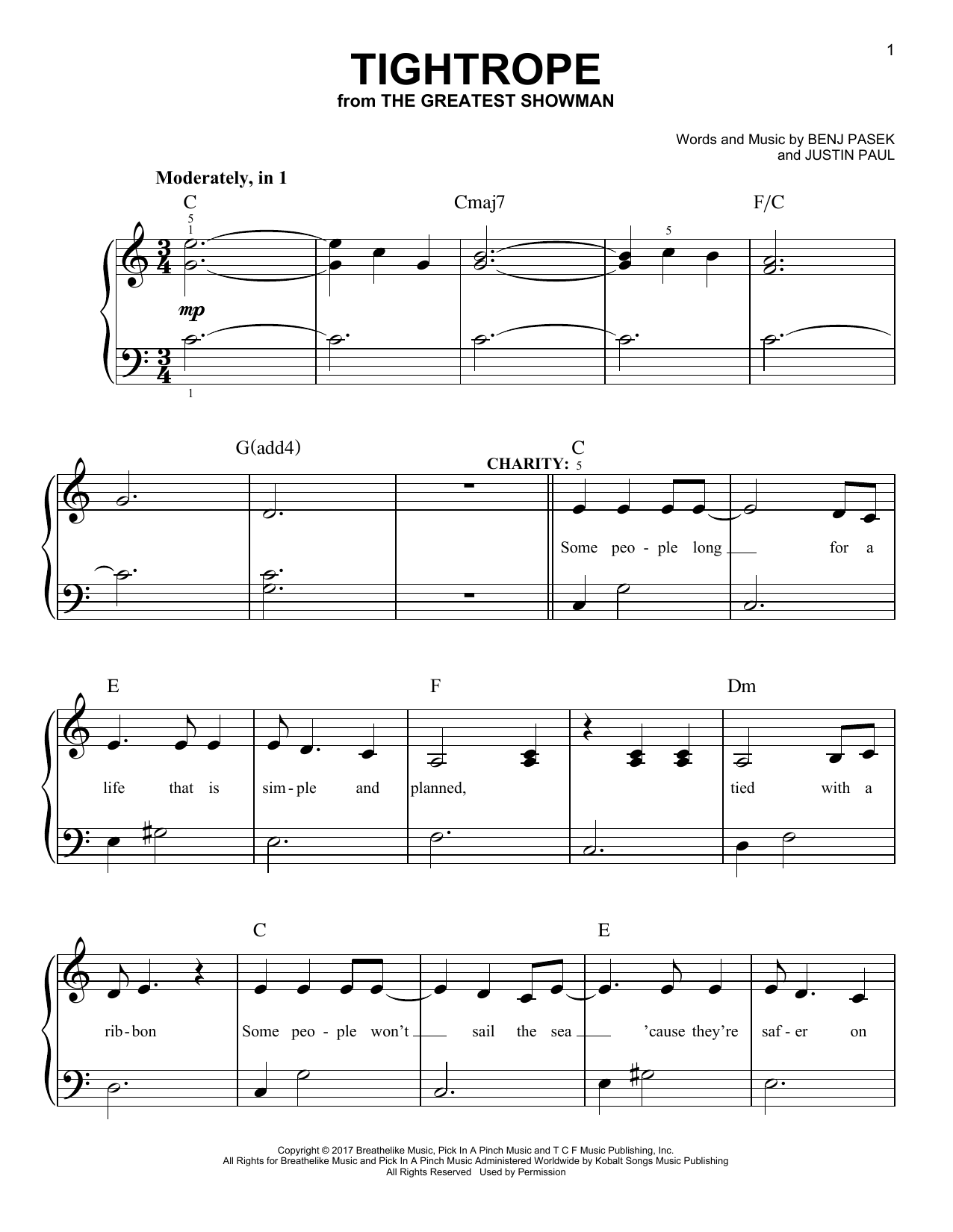 Product picture to:  Tightrope (from The Greatest Showman) - Pasek & Paul