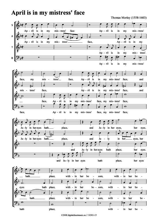 Product picture to: April is in my mistress face Thomas Morley (1558-1603)