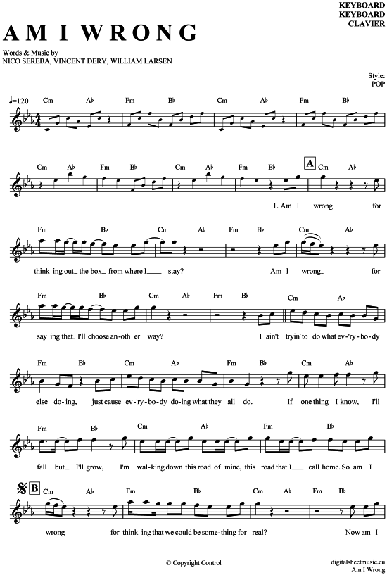 Product gallery: Page 1 of 4 Am I wrong , Nico and Vinz, (Keyboard)