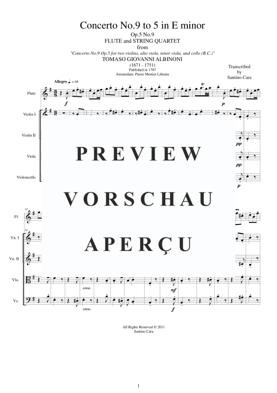 Produktgalerie: Seite 2 von 11 Concerto No.9 to 5 in E-Moll Op.5, , Querflöte Solo und Streicher Ensemble