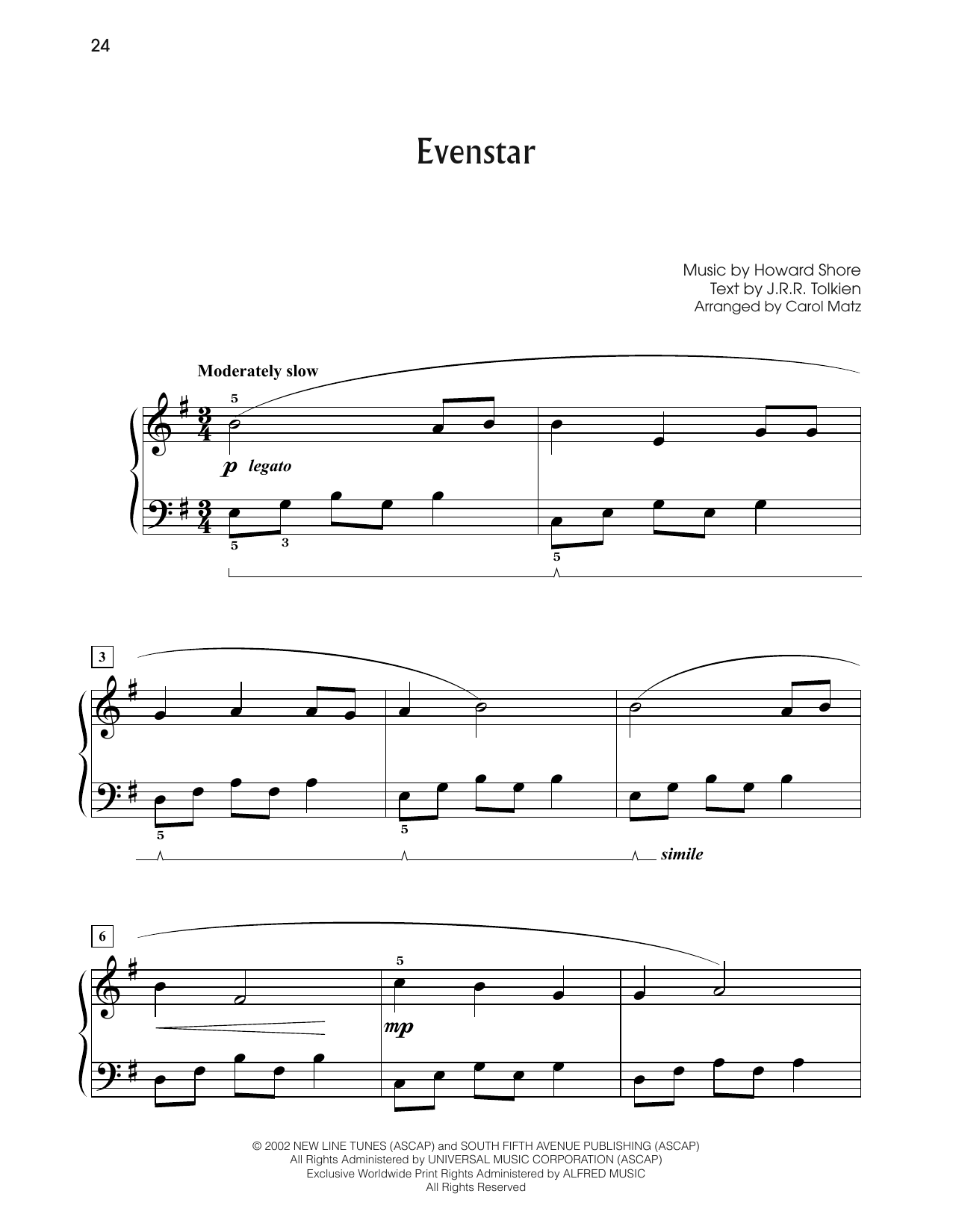 Produktbild zu: Evenstar (from The Lord Of The Rings: The Two Towers) (arr. Carol Matz)