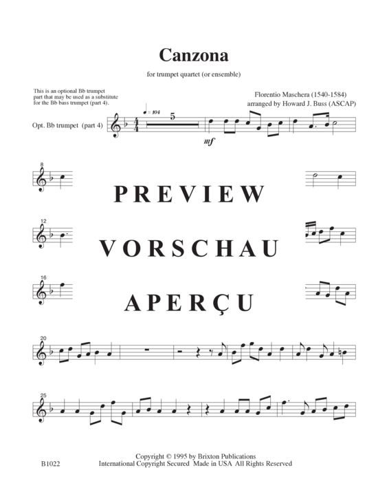 gallery: Canzona (3 Trompeten in B und 1 Basstrompete/Posaune) , ,  (opt. Bass-Stimme für Teil 4)