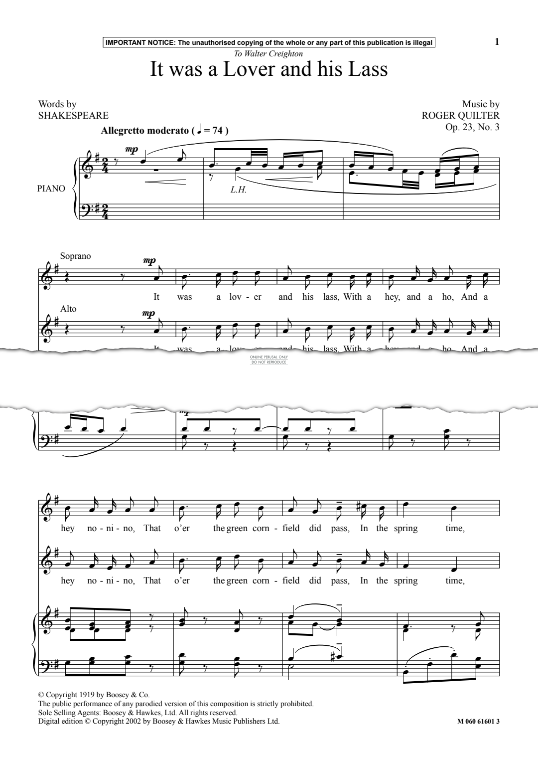 Produktgalerie: Seite 1 von 1 It Was A Lover And His Lass, Roger Quilter, Gesang, Klavier